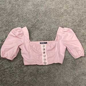 Pink Crop Peasant Top